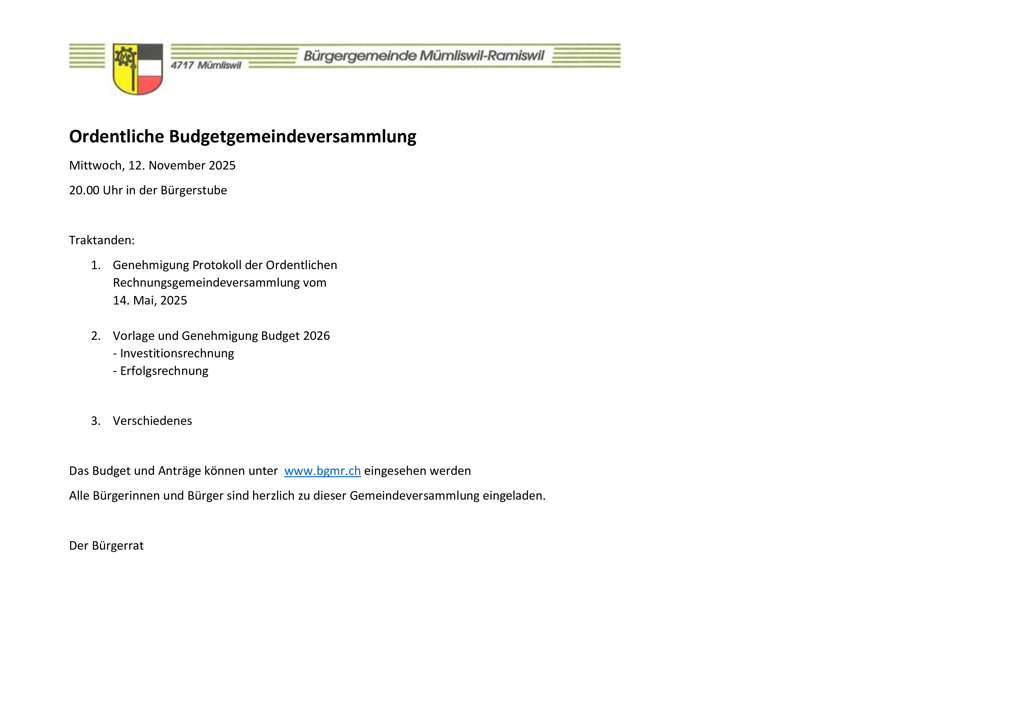 Inserat Budgetgem. 2025